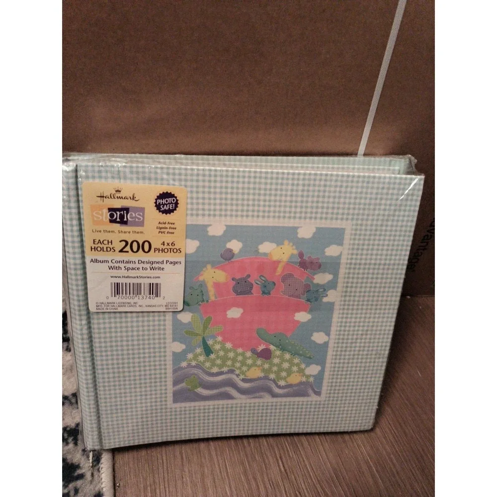 2 Pack Hallmark Photo Albums Blue Checked Noah's Ark & Ducks 200 Photos Acid NEW